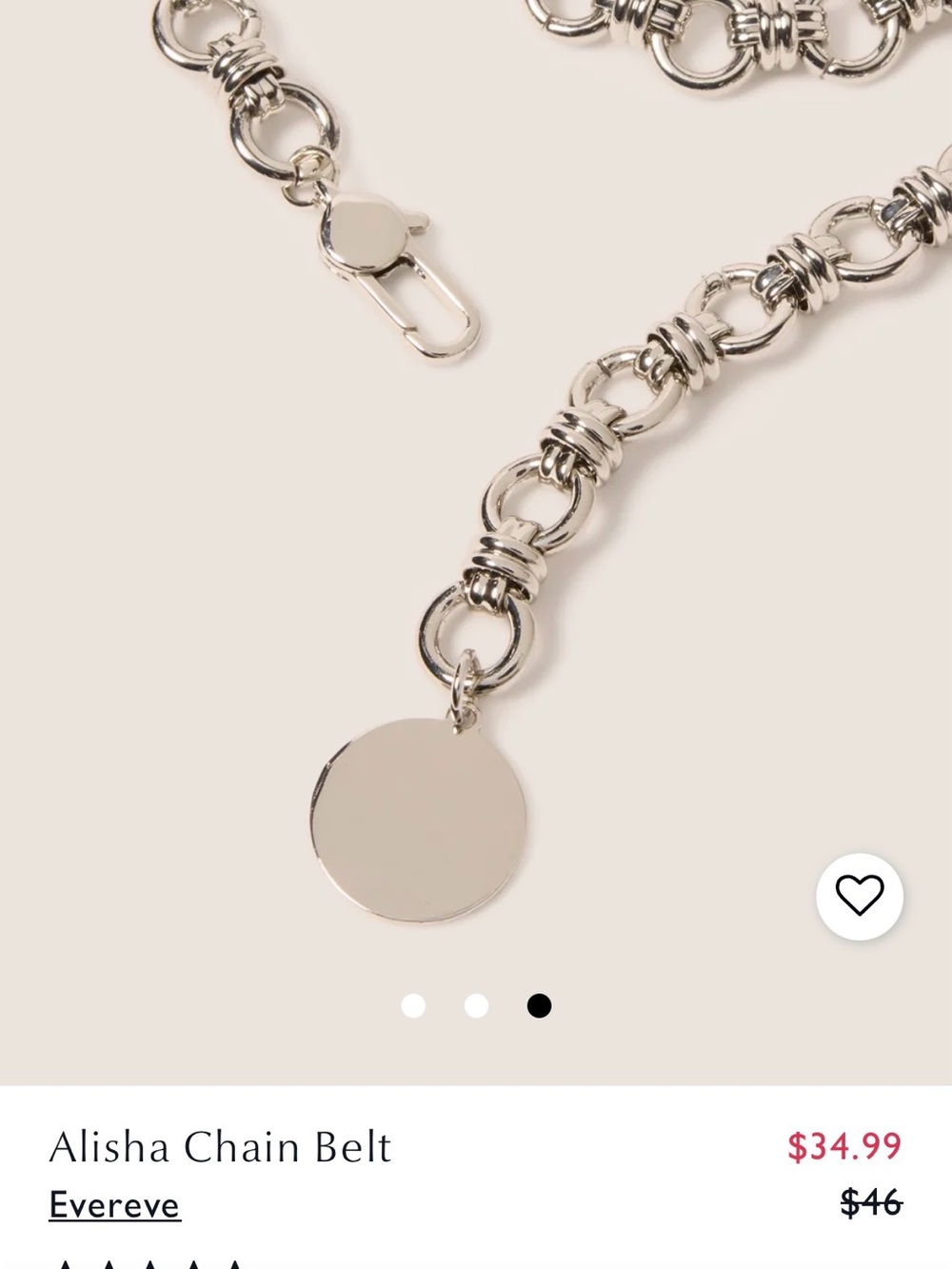 Evereve Polished Silver Chain Belt with Disc Charm